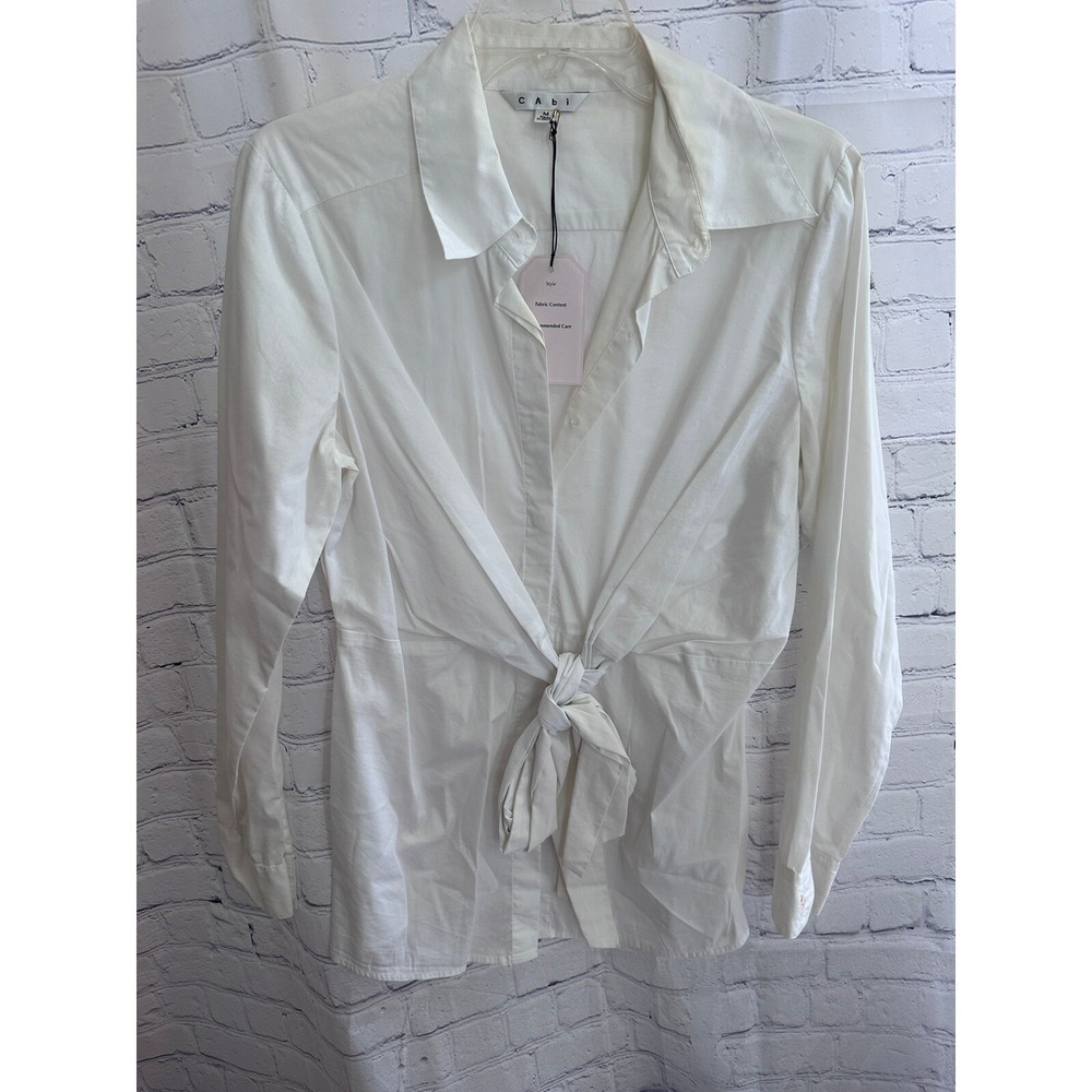 Cabi Tie Front Blouse Long Sleeve Collared Shirt White Size M